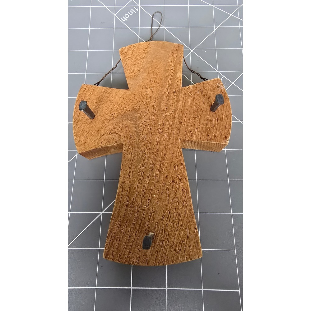 Rustic Wooden Wall Cross with Iron Nails Primitive Handcrafted Religious Decor